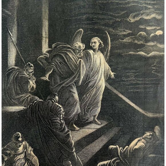 Dore The Deliverance Of Peter Engraving 1868 Victorian Religious Art DWEE27 - Picture 1 of 2